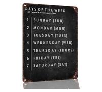 Days of the Week Metal Sign Classroom Reference List for Decor 8x12 Inch | Clear weekday chart that helps young students learn daily order and spelling