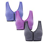 Daysskk 3 pcs Soutien-Gorge de Sport Femme Soutien Gorge Sport Zippe Devant Brassière Sport Zip Avant Femme Brassière sans Armature avec Coussinets Amovibles Vêtement Fitness Yoga Femme L