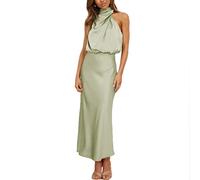 Daysskk Robe Vert Clair Sans Manche Satin Longue Chic et Élégante pour Femme - Soirée, Cérémonie, Été - Taille S