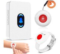 DAYTECH Alarme Bouton d’Appel Téléavertisseur sans Fil - Système d’Alarme d’Urgence pour Maison Personne Âgée - Avertisseur pour Personne âgé (1*Récepteur + 1*Bouton + 1 Braceletd'appel)