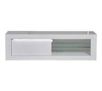 DAYTON WHITE - Meuble TV Laqué Blanc Porte Coulissante et Leds -