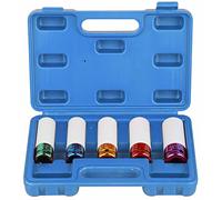 DAYUAN Lot de 5 douilles à choc pour écrous de roue 1/2", protection de roue profonde, 6 points, métrique, 15 mm, 17 mm, 19 mm, 21 mm, 22 mm