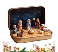 Dayysiuy Miniature Christmas Nativity Set in A Tin Box, Christmas Nativity Figurines, Handcrafted Pocket Nativitys Scene Gift Tin, Carry The Story of Christma with Resin Holy