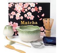 Dazhtu 8 Pièces Kit matcha Premium, Matcha Set avec Bol, Fouet, Cuillère, pelle, torchon, Support, adapté aux amateurs de thé et aux débutants en cérémonie du thé, Set cadeau à matcha, Vert Dégradé
