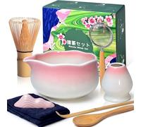 Dazhtu 8 Pièces Matcha Kit, Premium Matcha Set, bol à matcha, Fouet, Cuillère, Support et Tamis, adapté aux amateurs de thé et aux débutants en cérémonie du thé, Set cadeau à matcha, Rose Dégradé