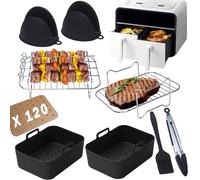 Dazhtu 9 PCS Accessoires Air Fryer, Accessoires Airfryer pour Ninja Dual AF400EU & AF300EU| Tower T17088 pour 7,6-9,5L Ninja Airfryer Accessoires Compatible Grille AirFryer pour four, micro-ondes,Noir