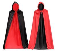 Dazhtu Costume de Vampire d'halloween avec Capuche 150 cm/180cm Vampire Capuche Cape Réversible Noir Rouge pour ou Les Adultes Halloween Dracula Cosplay