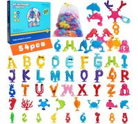 Dazhtu Jouets à Ventouse Enfants,54 Pièces Jouets de Bain pour Enfant, Jouets sensoriels pour Enfants,Jouets de Voyage, Jouets d'éveil aux Formes alphanumériques, pour 3+ Ans, Garçons et Filles