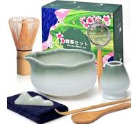 Dazhtu Kit Matcha Premium, 8 Pièces, Bol, Fouet, Cuillère, Support et Tamis, Vert Dégradé, Set Cadeau pour Amateurs de Thé