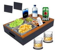Dazhtu Plateau Canape, Canapé Bar Snack Box, Plateau Repas Canapé avec Bols à Collation en Acier Inoxydable, Couvercle Amovible, l'organisateur de canapé Parfait pour Le Salon, Le canapé,la fête