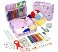 Dazhua Kit de Crochet for débutant, 57 pièces, avec Crochets et Fil, Ensemble de Fournitures de Voyage Portables(Purple Swan)
