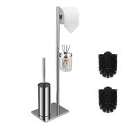 DAZI Brosse Toilettes WC métallique autoportante, Brosse WC avec 2 Balai Toilette WC pour Le Nettoyage en Profondeur de la Salle de Bain (Chrome)