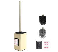 DAZI Brosse WC Murale Installation adhésive sans perçage,Porte-Brosse Toilettes WC Métallique Antirouille et Design Moderne, Porte-Brosse WC avec Gobelet Intérieur Amovible (Or Brossé)