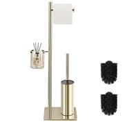DAZI Ensemble Brosse Toilettes WC avec Support Papier Toilette sur Pied et Panier de Rangement, Brosse WC en Acier Inoxydable 3 en 1, Design Minimaliste et Gain de Place (Or)