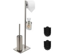DAZI Ensemble Brosse Toilettes WC et Porte Papier en Acier Inoxydable,Brosse WC et Panier de Rangement 3 en 1, Porte Rouleau au Sol au Design Minimaliste et Gain de Place (Nickel brossé)