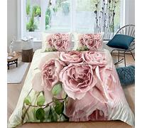 DAZIBY Belle Fleur Rose Housse De Couette 200X200 Cm Parure De Lit en Microfibre 1/2 Personnes avec Fermeture Éclair Housse Couette 3D Imprimé avec 2 Taie d'oreiller 65X65 Cm - Entretien Facile