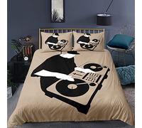 DAZIBY DJ Jouant De La Musique Housse De Couette 140X200 Cm - Parure De Lit Adulte avec Fermeture Éclair, Parure Housse Couette 1/2 Personnes Imprimé en Microfibre avec 2 Taie d'oreiller 65X65 Cm