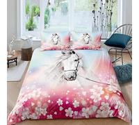 DAZIBY Housse de Couette 140x200 Enfant Cheval Rose Housse de Couette 1 Personne 110g/㎡ Microfibre Parure de Lit 140x200 + 2 Taie d'oreiller 65x65 Convient à Enfant Decoration Chambre