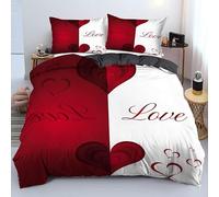 DAZIBY Housse de Couette 140x200 Enfant Red Love Housse de Couette 1 Personne 110g/㎡ Microfibre Parure de Lit 140x200 + 2 Taie d'oreiller 65x65 Convient à Enfant Decoration Chambre