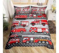 DAZIBY Parure de Lit 140x200 Enfant Camion De Pompier Gris Housse de Couette Enfant 110g/㎡ Microfibre Parures de Lit 90x190 + 2 Taie d'oreiller 65x65cm Fille Garcon