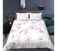 DAZIBY Parure de Lit 220x240 Adulte Fleur Blanche 110g/㎡ Microfibre Housse de Couette 220x240 Doux Parure Housse Couette 220x240 + 2 Taie d'oreiller 65x65 Convient Jeunes et Filles…