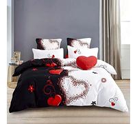 DAZIBY Parure de Lit Adulte 220x240 Noir Et Blanc 'Je t'aime' - Housse de Couette Microfibre 110g/㎡ + 2 Taies d'oreiller 65x65