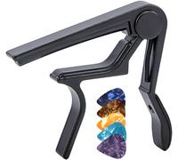 DAZISEN Capodastre Guitare avec 5 Médiators - Accordeur de Guitare pour Guitare Acoustique et électrique, Ukulélé, Mandoline et Banjo, Noir