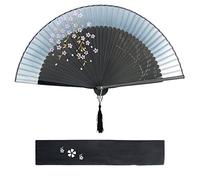 Dazone Eventail Style Japonais Motif de Sakura pour Noël Fête Théâtre Mariage Cadeau Fête Festivals Anniversaires (Gris)