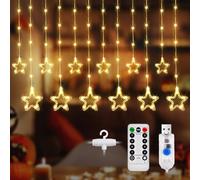 DazSpirit 12 Étoiles Rideaux Lumineux, 144 Led Guirlande Lumineuse Étoiles Fenêtre, avec Crochets, 8 Modes, USB, Minuterie, Rideau Lumineux Intérieur pour Noël, Décoration Fête (Blanc Chaud)