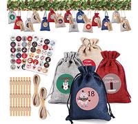 DazSpirit 24 Sac Calendrier De L'avent, DIY Calendrier De L'avent Tissu Remplir Soi Meme, Calendriers De L'avent Sachets en Jute, 2023 Sacs Cadeau De Noël avec 24 Numérique Autocollantset