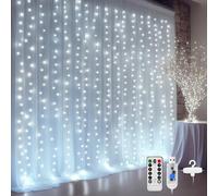 DazSpirit 3Mx3M 300 LED Guirnalda de luces de cortina, luces de cortina USB decorativas con 8 modos de iluminación, impermeable para interiores y exteriores, fiesta de Navidad, dormitorio (Blanco)