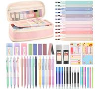 DazSpirit 62 Set de Papeterie Aesthetic avec Trousse Pliable, 12 Surligneurs Pastel, 4 Stylos Effaçables, 5 Stylos Gel, 6 Porte-mines, Notes Adhésives - Fournitures Scolaires pour Étudiants (Rose)