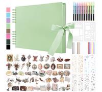 DazSpirit Album Photo Scrapbook, 80 Pages Livre Album Photo Rigide DIY Scrapbooking, Avec 12 Marqueurs et 7 Autocollants, Cadeau pour Anniversaire, Mariage, Voyage, Amis, Bébé, Vert