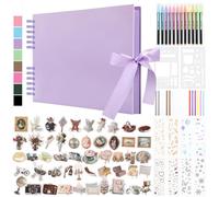 DazSpirit Album Photo Scrapbook, 80 Pages Livre Album Photo Rigide DIY Scrapbooking, Avec 12 Marqueurs et 7 Autocollants, Cadeau pour Anniversaire, Mariage, Voyage, Amis, Bébé, Violet