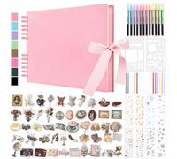 DazSpirit Album Photo Scrapbook, 80 Pages Livre Album Photo Rigide DIY Scrapbooking, Avec 12 Marqueurs et 7 Autocollants, Cadeau pour Anniversaire, Mariage, Voyage, Amis, Bébé, Rose