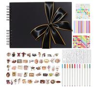 DazSpirit Album Photo Scrapbooking avec Ruban Noir Bordé d'Or, 80 Pages Noires, Livre Photo avec 12 Marqueurs Métalliques, 11 Planchettes de Stickers, Livre d'or pour Mariage & Anniversaire, Noir