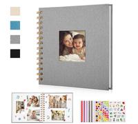 DazSpirit Album Photo Scrapbooking en Lin, 17,5 x 17,5 cm, Livre Photo avec 40 Pages Blanches et 5 Autocollants, Design avec Fenêtre, Cadeau pour Les Voyages en Famille, Mariage, Anniversaire (Gris)
