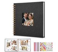 DazSpirit Album Photo Scrapbooking en Lin, 17,5 x 17,5 cm, Livre Photo avec 40 Pages Blanches et 5 Autocollants, Design avec Fenêtre, Cadeau pour Les Voyages en Famille, Mariage, Anniversaire (Noir)