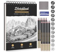 DazSpirit Carnet de Dessin A4, Papier Dessin Papier Épais 200g/m², 12 Crayons de Dessin & Gommes, Reliure Spirale, 50 Feuilles/100 Pages - Cahier de Dessin Relié Idéal pour Crayon, Charbon, Pastel