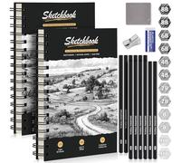 DazSpirit Carnet de Dessin A5 2 pièces, Papier Dessin Papier Épais 160g/m², 12 Crayons de Dessin & Gommes, Reliure Spirale, 60 Feuilles/120 Pages - Cahier de Dessin Relié pour Crayon, Charbon, Pastel