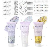 DazSpirit Gel Paillettes Visage avec 3 Feuilles de Strass Autocollant Gemmes, Paillette Cheveux Visage pour le Corps, Ongles et Lèvres, Maquillage Paillettes Visage Festival pour Fête Noël Pâques