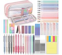 DazSpirit Kit de papeterie esthétique, 61 pièces avec trousse rose | surligneurs pastel, stylos effaçables, stylos gel, porte-mines fournitures scolaires pour étudiants, l’école et les notes