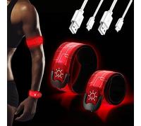 DazSpirit Lot de 2 Bracelets LED Rechargeables, Bracelets Lumineux LED réfléchissants USB, lumière de sécurité Nocturne pour Jogging, Course à Pied, Chien, Course à Pied, Sports de Plein air (Rouge)