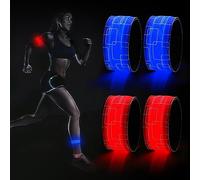 DazSpirit Lot de 4 Bracelets LED, Bracelets Lumineux LED Alimenté par Pile, lumière de sécurité Nocturne pour Jogging, Course à Pied, Chien, Course à Pied, Sports de Plein air (Bleu & Rouge)