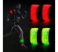 DazSpirit Lot de 4 Bracelets LED, Bracelets Lumineux LED Alimenté par Pile, lumière de sécurité Nocturne pour Jogging, Course à Pied, Chien, Course à Pied, Sports de Plein air (Vert & Rouge)