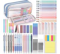 DazSpirit Lot de 61 Fournitures Scolaires Esthétiques avec Trousses, 12 Surligneur Pastel, 4 Stylos Effaçables, 5 Stylos Gel, 6 Porte Mine 0.5 mm et 0.7 mm, Papeterie Aesthetic pour Étudiants (Bleu)