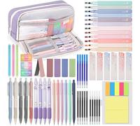 DazSpirit Lot de 61 Fournitures Scolaires Esthétiques avec Trousses, 12 Surligneur Pastel, 4 Stylos Effaçables, 5 Stylos Gel, 6 Porte Mine 0.5 mm et 0.7 mm, Papeterie Aesthetic pour Étudiants (Violet)