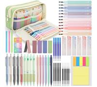 DazSpirit Lot de 61 Fournitures Scolaires Esthétiques avec Trousses, 12 Surligneur Pastel, 4 Stylos Effaçables, 5 Stylos Gel, 6 Porte Mine 0.5 mm et 0.7 mm, Papeterie Aesthetic pour Étudiants (Vert)