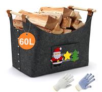 DazSpirit Panier à Bûches en Feutre très épais, Panier à Bois avec poignées renforcée pour Bois de Chauffage, Panier Rangement, Sac à bûches pour Cheminée pour Bois, Livres, Vêtements (Gris)