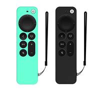 DAZUAN 2 PCS Etui en Silicone pour télécommande Apple TV 4K 2021, Housse de Protection intégrale Antichoc Durable et Soyeux pour télécommande Siri 6e Gen 2021 avec Corde Anti-Perte (Vert Glacé+Noir)